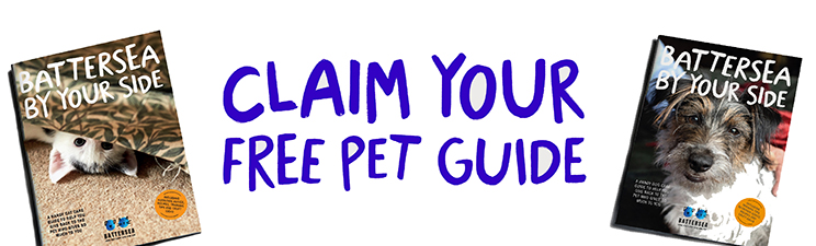 Two pet care guide covers and text 'Claim your free pet guide' in between.