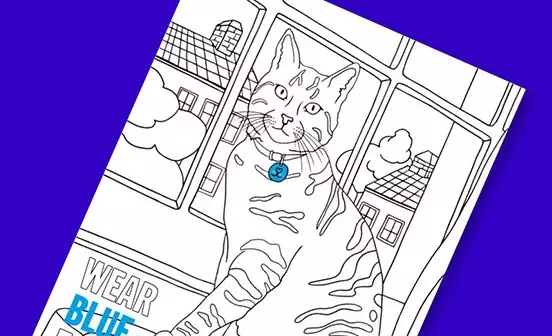 Wear Blue for Rescue Cat Colouring in Sheet