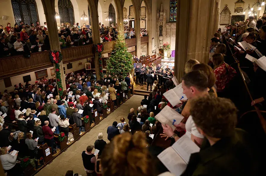 Ariel shot of Christmas carol concert