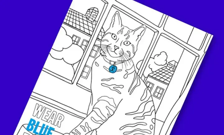 Wear Blue for Rescue Cat Colouring in Sheet
