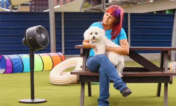 A person sitting on a bench with a dog
